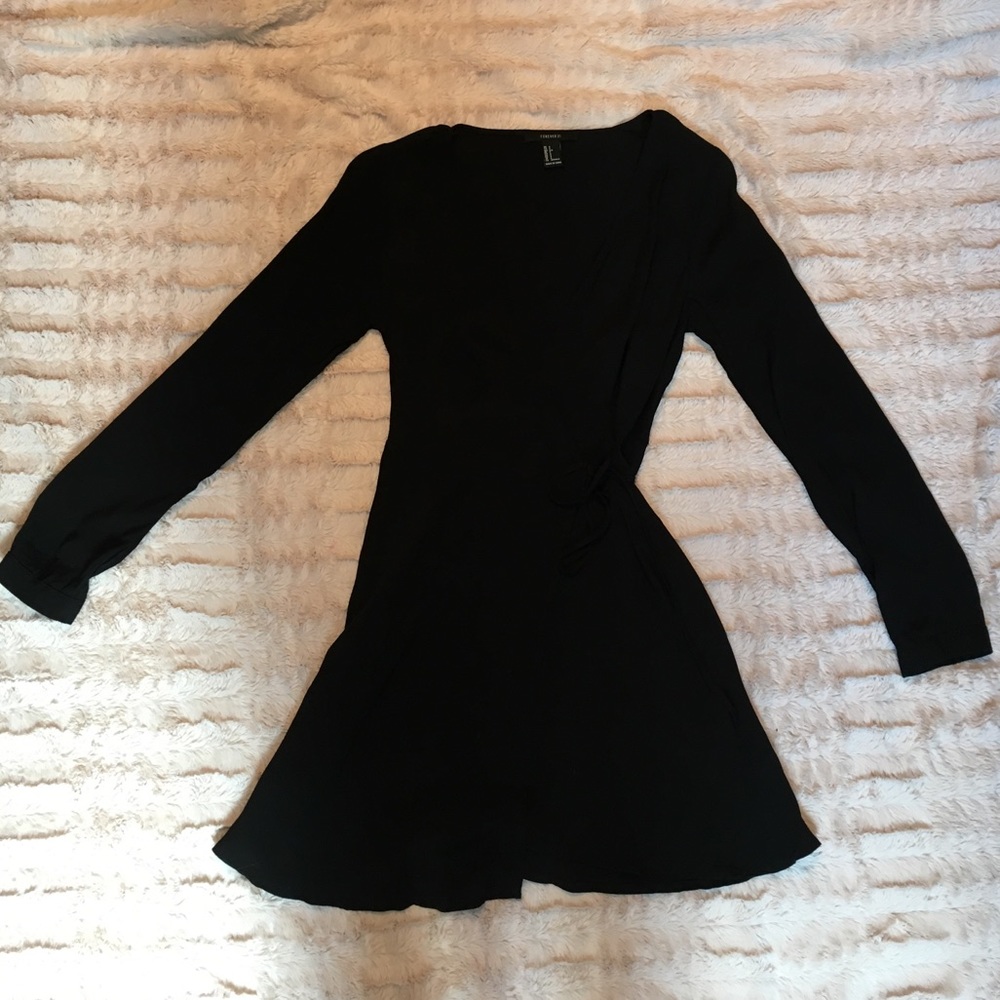 Forever 21 Long-sleeve Black Wrap Dress